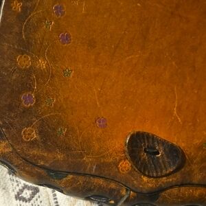 Vintage Brown Leather Handbag with Floral Design